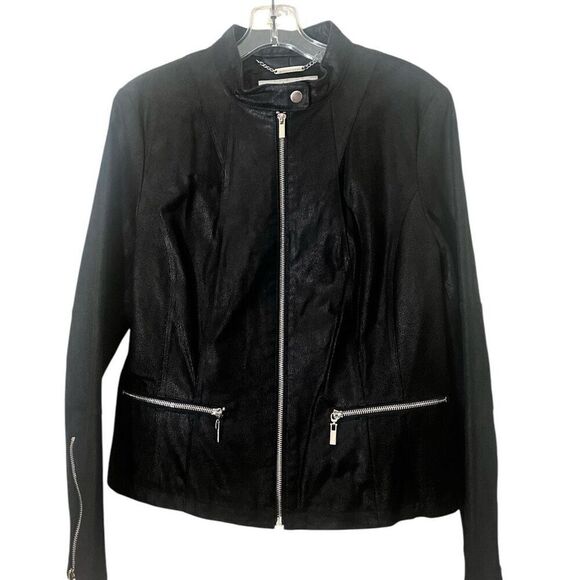 Wilson’s Leather Black Moto Silver Zippers Stretch Sweater Under Arms Sz L - Picture 2 of 6